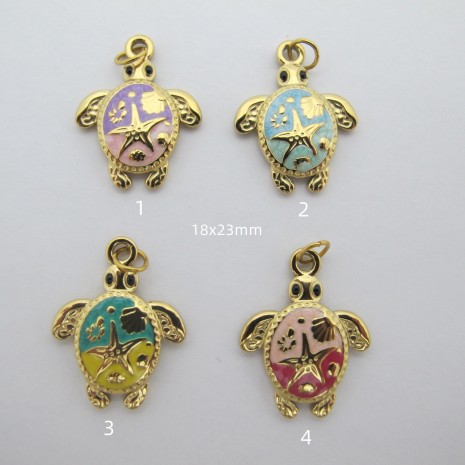 5pcs Pendentif tortue émaillée en acier inoxydable