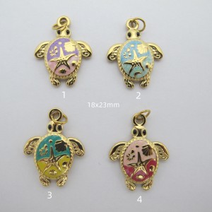 5pcs Pendentif tortue émaillée en acier inoxydable