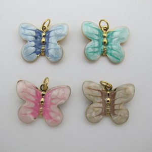 4pcs Pendentif papillon émaillée en acier inoxydable