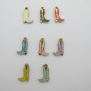 10pcs Pendentif botte émaillée en acier inoxydable