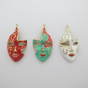 2 pcs Pendentif masque émail en inox doré