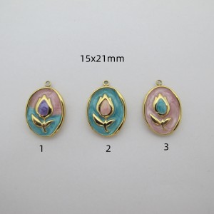 2 pcs Pendentif vintage émail en inox doré