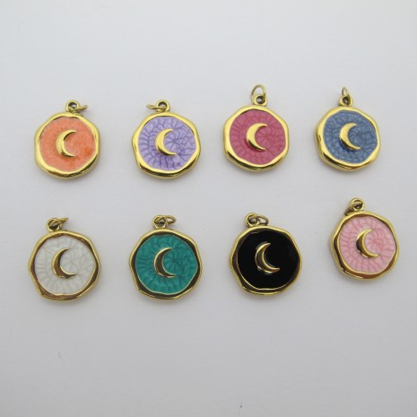 10 pcs Pendentif lune émaillée 13x16mm Acier Inoxydable