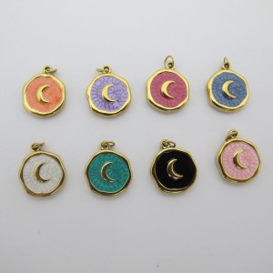 10 pcs Pendentif lune émaillée 13x16mm Acier Inoxydable