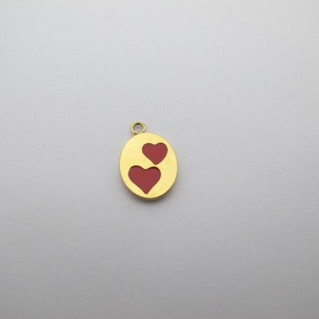 2 pcs oval red heart 14x9mm in Stainless Steel