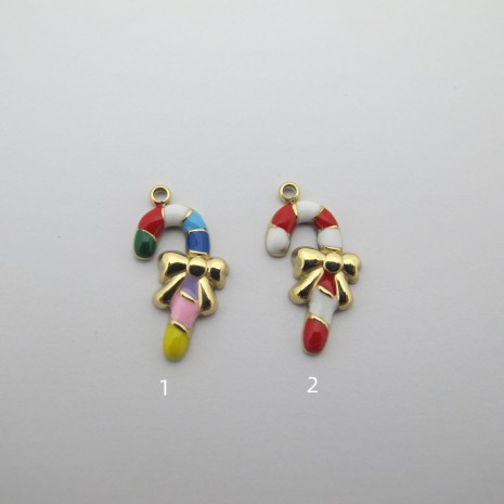 2 pcs Christmas cane pendant 19x10mm Stainless Steel