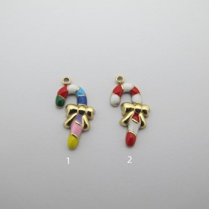 2 pcs Christmas cane pendant 19x10mm Stainless Steel