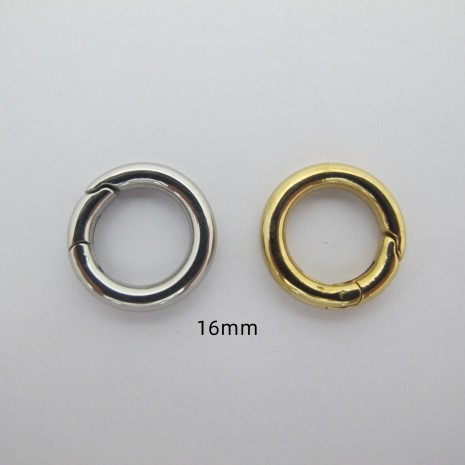 2 round spring clasps, 16 mm, stainless steel