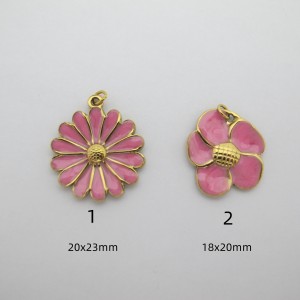 4 pcs pendentif Fleur Émaillée acier inoxydable