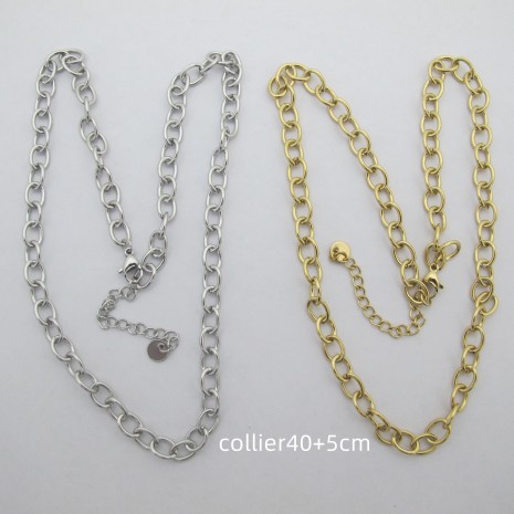 Oval necklace 1.2x6x8mm in stainless steel 40+5cm