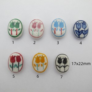 6 tulip beads, 17x22mm, ceramic