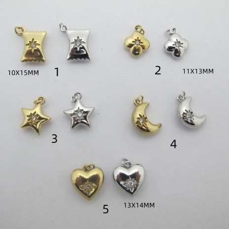 10 pcs breloques strass acier inoxydable