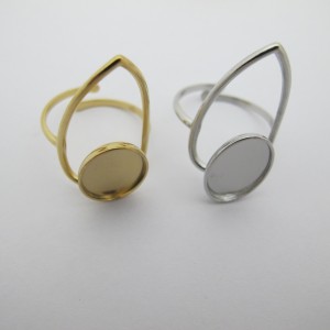 4 Bague plateau oval 14 x 10 mm en acier inoxydable