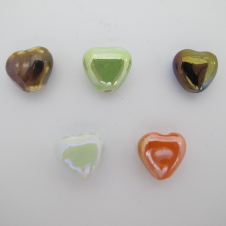 20 ceramic heart beads, 15x16mm