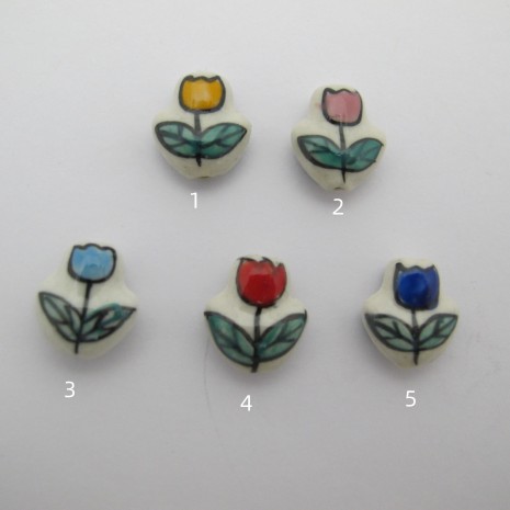 10 ceramic tulip-shaped beads, 14x15mm
