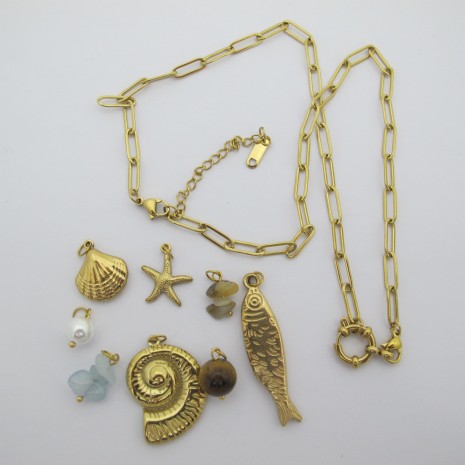 necklace set (47+6 cm) with 9 stainless steel charms