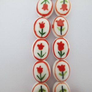 25 ceramic flower beads, 14x12mm