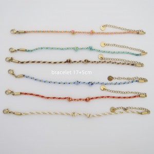 2mm twisted polyester and cotton cord bracelet with stainless steel clasp, 17+5 cm