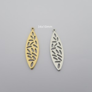 10 pcs pendentif feuille oblonque ajourée acier inoxydable