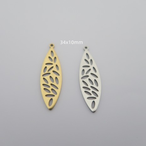 10 pcs pendentif feuille oblonque ajourée acier inoxydable