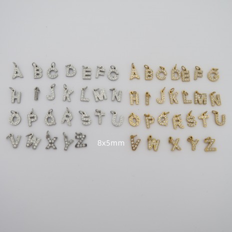 26 stainless steel rhinestone charms with letters A through Z