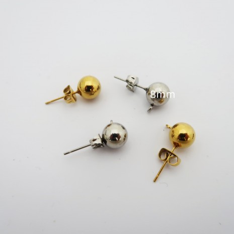 10 Clous d'oreilles ronde en acier inox 8mm