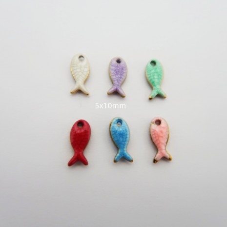 10 Mini Enameled Fish Charms, 10x5mm, Stainless Steel