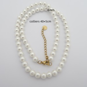 Collier perles verre 6mm acier inoxydable 40+5cm