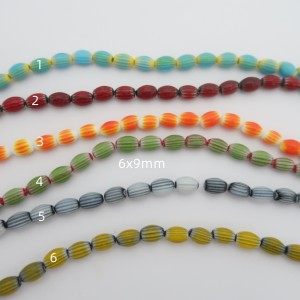 Perles Millefior 6x9mm en verre - Fil de 38cm