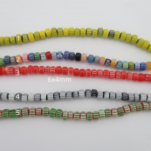 Perles Millefior 6x4 mm en verre - Fil de 38cm