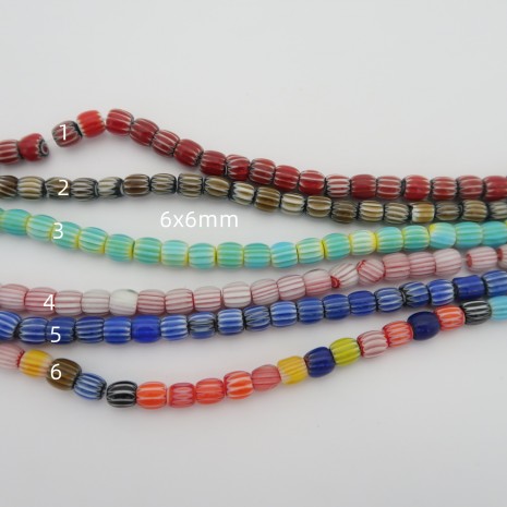 6x6mm Millefior Glass Beads - 38cm String