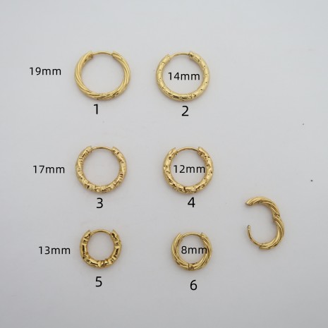 10-piece set of hammered stainless steel hoop earrings