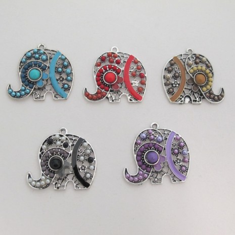 5 Pendentif Éléphant avec strasse 30x29mm